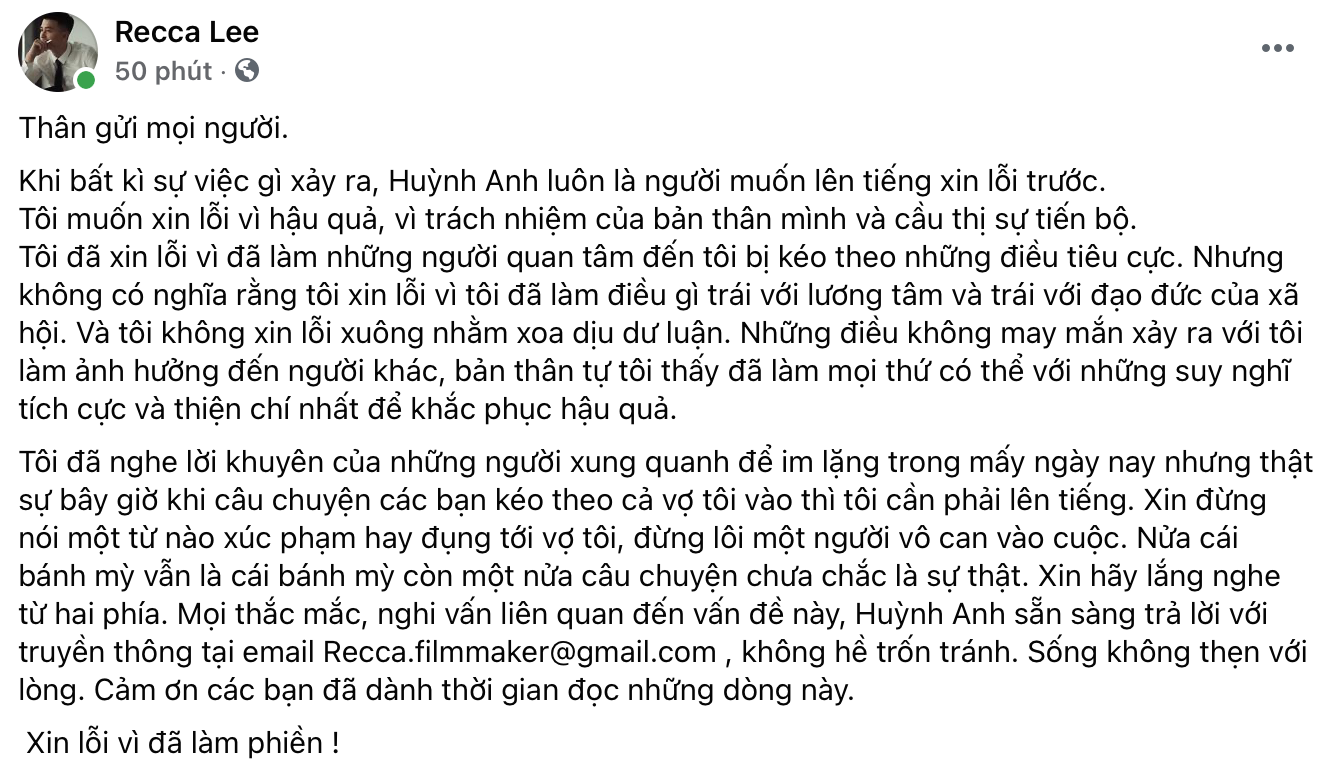 Huynh Anh stayed up until 3 in the morning, posting a statement to apologize for the drama's ring proposal, not forgetting to face: Please don't say offensive words, it's my wife's turn - Photo 2.