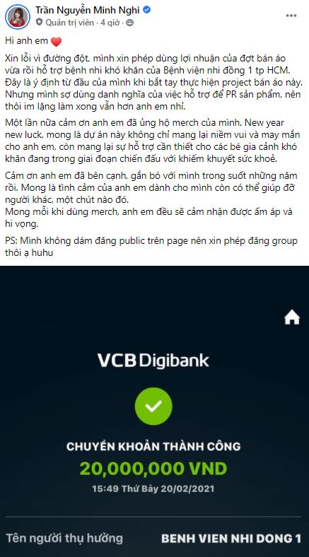 Minh Nghi làm từ thiện không kèn không trống, làm xong xuôi mới công bố, ngay lập tức nhận cơn mưa lời khen từ cộng đồng mạng - Ảnh 1.