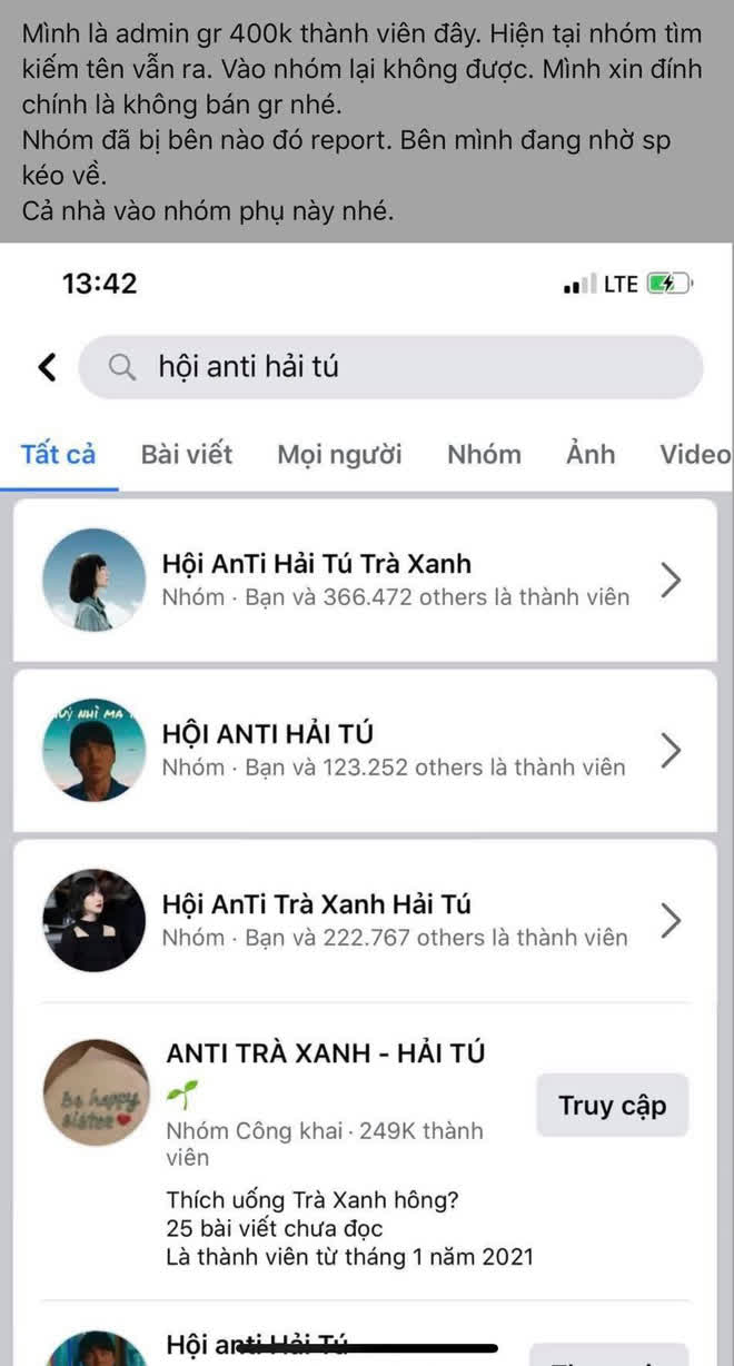 Không chỉ group hơn 260.000 thành viên bay màu, một group anti Hải Tú khác với gần 400.000 thành viên cũng bị mất quyền kiểm soát - Ảnh 1.