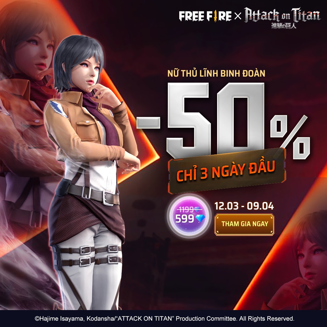 Game thủ Free Fire nhận về h&agrave;ng loạt ưu đ&atilde;i khủng từ sự kiện kết hợp c&ugrave;ng bộ anime nổi tiếng bậc nhất Attack on Titan - Ảnh 3.