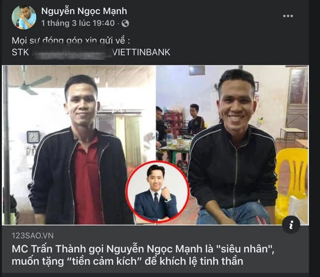 Trấn Thành tặng quà người hùng Super Mạnh 10 triệu đồng, Facebook lập tức xuất hiện đầy rẫy tài khoản mạo danh xin tài trợ trơ trẽn! - Ảnh 3.