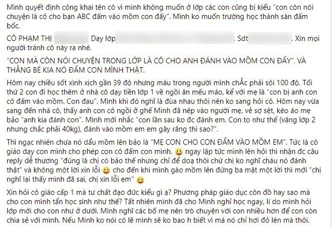 Cho con đi học thêm trước khi vào lớp 1, mẹ Hà Nội bức xúc vì cô giáo xúi trẻ khác vả miệng con vì tội nói chuyện trong lớp - Ảnh 1.