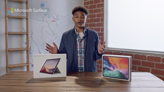 Quảng cáo Surface Pro 7 mới nhất của Microsoft tiếp tục lôi iPad Pro ra làm trò đùa - Ảnh 1.