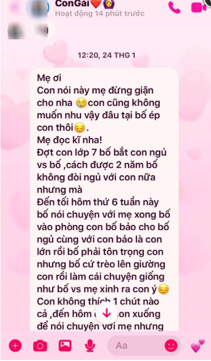 Dòng tin nhắn đẫm nước mắt gửi mẹ của nữ sinh tố bị bố ruột nhiều lần hiếp dâm ở Phú Thọ - Ảnh 2.