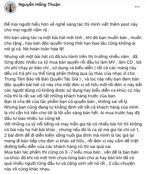 Nguyễn Hồng Thuận lên tiếng sau bài đăng tranh cãi: “Việc triệt đường biểu diễn của khách hàng cũ là sai quá sai” - Ảnh 2.