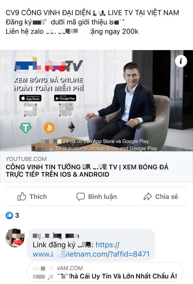 Hình ảnh Công Vinh xuất hiện tràn lan trên các video quảng cáo cho ứng dụng cá cược bóng đá? - Ảnh 1.