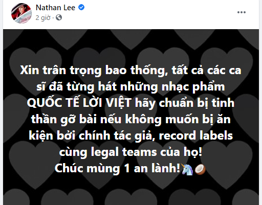 Mùng 1 sớm mai, Nathan Lee đe dọa cả Vpop: Những bản cover nhạc ngoại lời Việt đều phải gỡ xuống nếu không sẽ bị khởi kiện! - Ảnh 1.