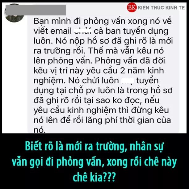 Ứng viên ấm ức vì bị từ chối tuyển dụng: Biết rõ sinh viên mới ra trường mà vẫn gọi đi phỏng vấn? - Ảnh 1.