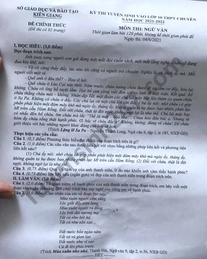 Đáp án đề thi môn Ngữ Văn vào lớp 10 của các tỉnh thành năm 2021 - Ảnh 2. Đáp án đề thi môn Ngữ Văn vào lớp 10 của các tỉnh thành năm 2021 - Ảnh 2.