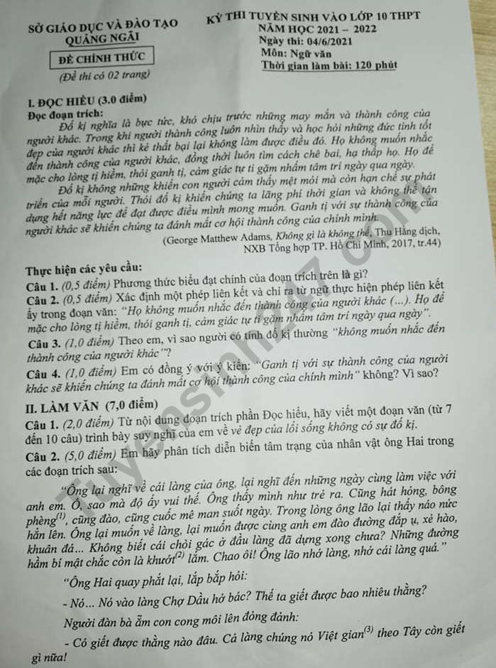 Đáp án đề thi môn Ngữ Văn vào lớp 10 của các tỉnh thành năm 2021 - Ảnh 15. Đáp án đề thi môn Ngữ Văn vào lớp 10 của các tỉnh thành năm 2021 - Ảnh 15.