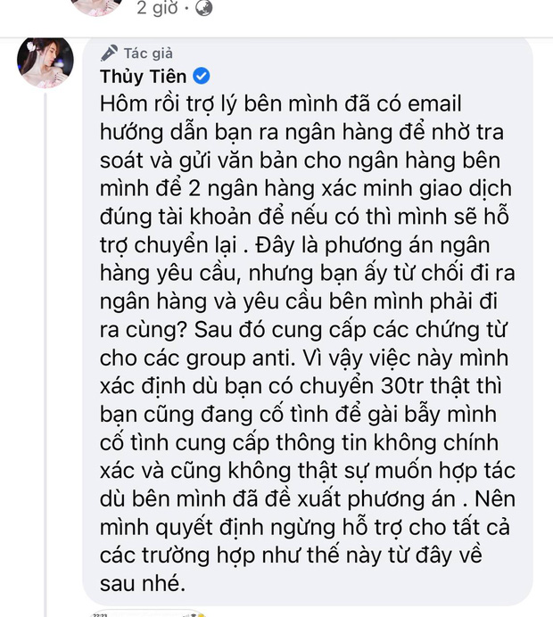 Thuỷ Ti&ecirc;n cho &ldquo;bay m&agrave;u&rdquo; b&agrave;i đăng trần t&igrave;nh vụ ồn &agrave;o fan chuyển nhầm 30 triệu v&igrave; bị ph&aacute;t hiện điểm sai s&oacute;t lớn? - Ảnh 7.