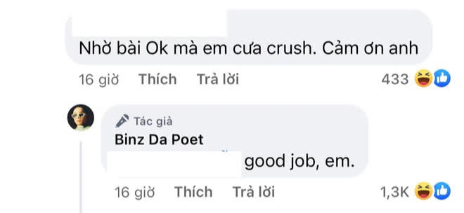 Fan khoe nhờ hit OK của Binz mà cưa đổ crush, chính chủ đáp gọn lỏn còn dân mạng đua nhau vào xin vía - Ảnh 2.