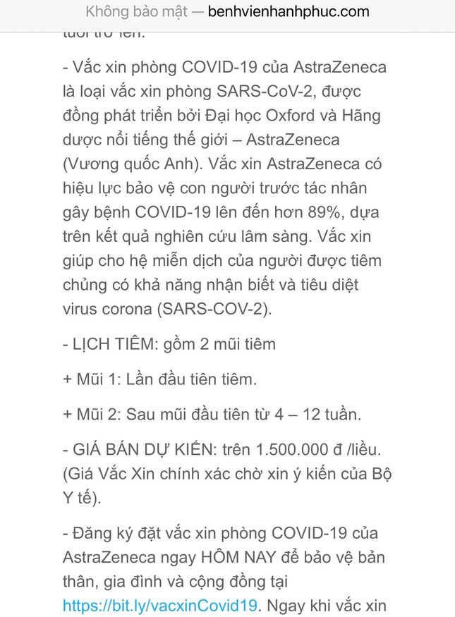 Tuýt còi bệnh viện tư thông báo tiêm vắc xin COVID-19 giá 1,5 triệu đồng - Ảnh 3.