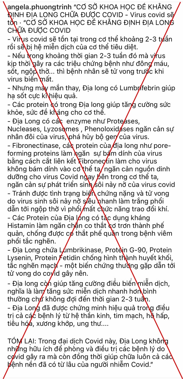 Angela Phương Trinh bị chỉ trích dữ dội vì đăng tải thông tin chữa Covid-19 sai lệch bằng Địa long - Ảnh 2.