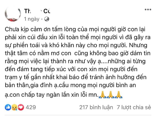 Bệnh nhân COVID-19 viết tâm thư xin lỗi gần 100 người vô tình thành F1 - Ảnh 2.