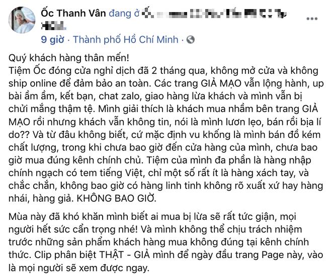 Ốc Thanh Vân bị tố bán hàng giả và kém chất lượng giữa mùa dịch, liền bức xúc lên tiếng vạch rõ lý do để thanh minh - Ảnh 2. Ốc Thanh Vân bị tố bán hàng giả và kém chất lượng giữa mùa dịch, liền bức xúc lên tiếng vạch rõ lý do để thanh minh - Ảnh 2.