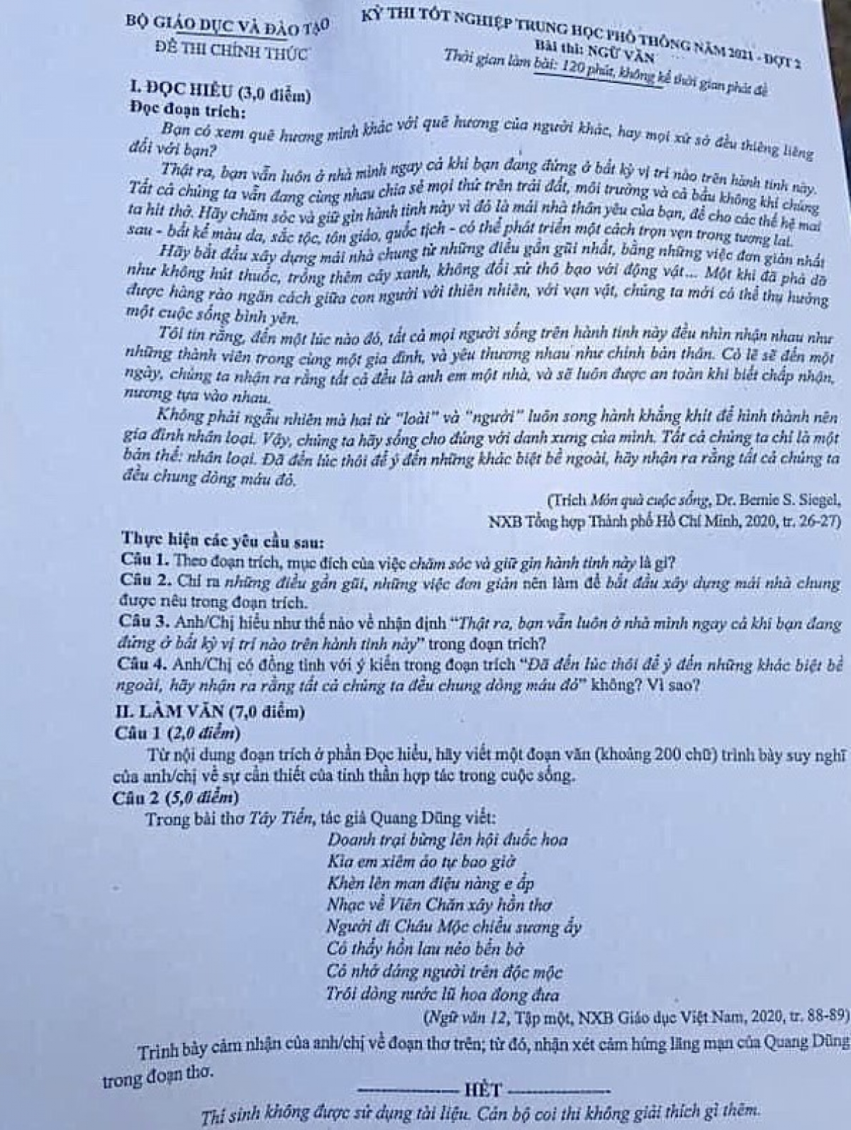 Đề thi Văn tốt nghiệp THPT đợt 2 ít câu hỏi mở, dự đoán phổ điểm từ 7-8 - Ảnh 1. Đề thi Văn tốt nghiệp THPT đợt 2 ít câu hỏi mở, dự đoán phổ điểm từ 7-8 - Ảnh 1.