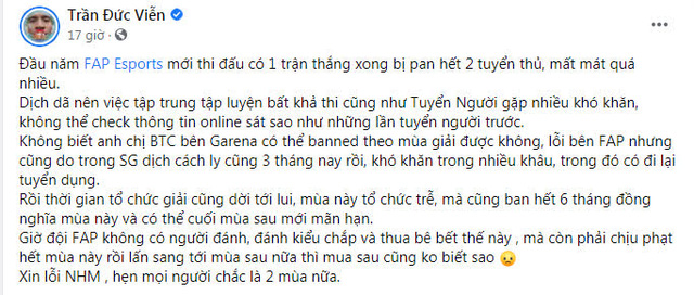 Ông chủ FAP Esports khóc vì tuyển thủ Liên Quân bị cấm do cày thuê, khó khăn dịch bệnh không thể kiểm soát - Ảnh 2.