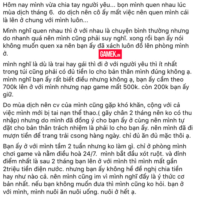 Sống chung nhưng không góp sinh hoạt phí, còn lấy tiền để nạp game, nữ game thủ bị người yêu chia tay sau 2 tháng - Ảnh 3.