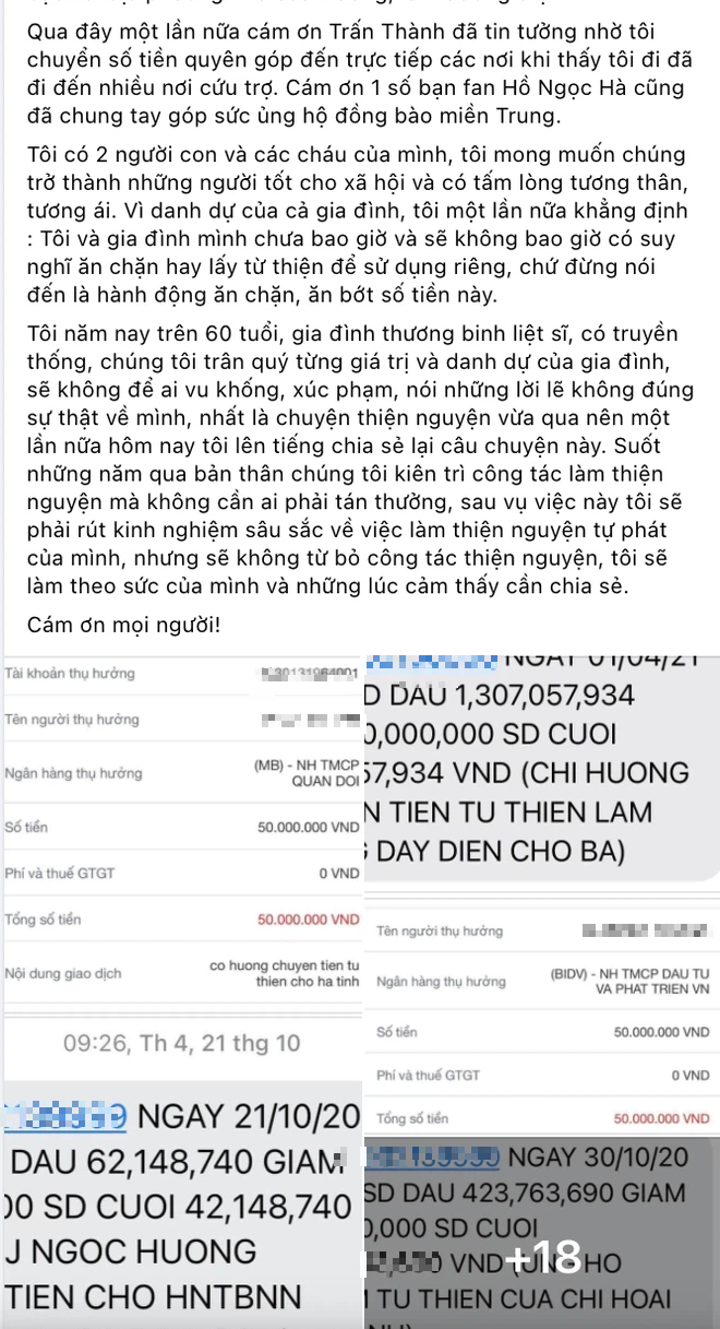 Mẹ ruột Hà Hồ khẳng định không ăn chặn tiền từ thiện kèm bằng chứng, làm rõ số tiền quyên góp của Trấn Thành - Ảnh 2.