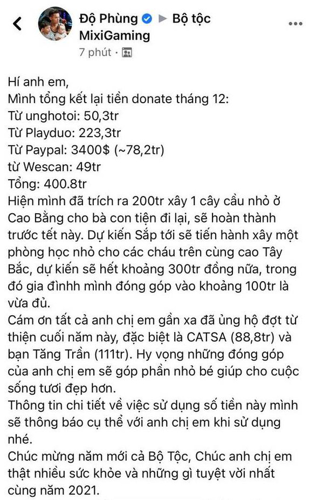 Tộc Trưởng Độ Mixi tổng kết tiền donate từ thiện cuối năm: Fan tròn mắt với con số cao ná thở - Ảnh 1.