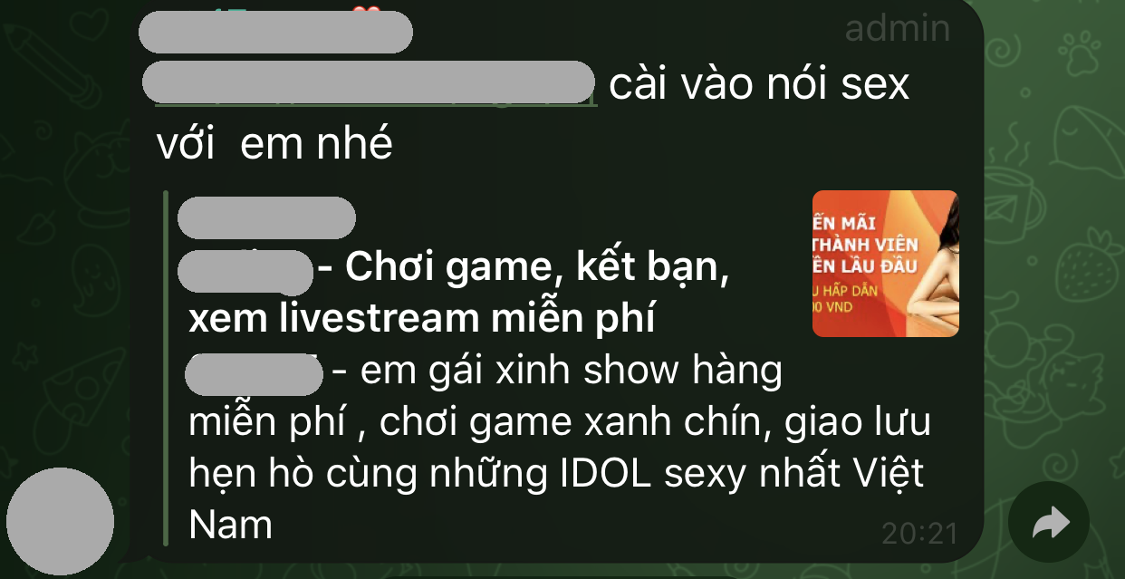 Rùng mình hội gái 18+ trên Telegram: Phơi bày loã lồ, sẵn sàng cởi sạch để khều donate hoặc dụ người xem vào link buôn bán xác thịt - Ảnh 6. Rùng mình hội gái 18+ trên Telegram: Phơi bày loã lồ, sẵn sàng cởi sạch để khều donate hoặc dụ người xem vào link buôn bán xác thịt - Ảnh 6.