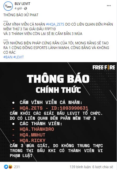 Dương tính với hack, một game thủ Free Fire bị cấm bắn giải vĩnh viễn, đồng đội bị liên đới cũng phải nghỉ ngơi 3 mùa - Ảnh 1.