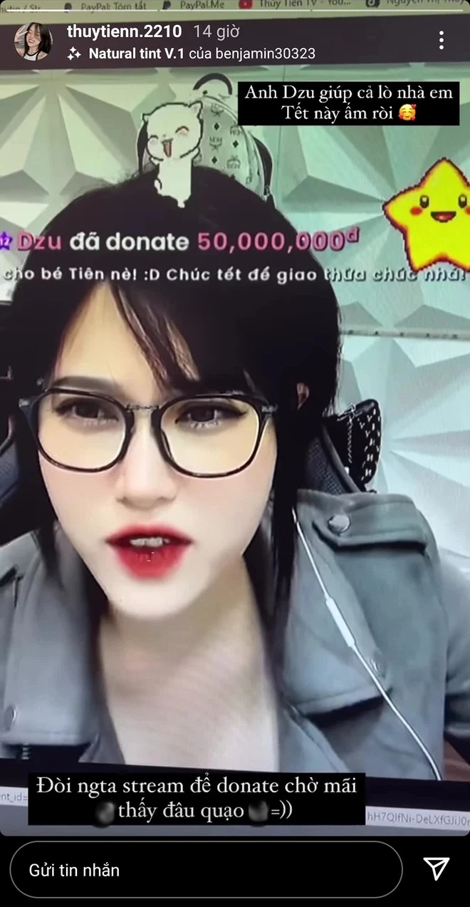 Ước có tiền tiêu Tết, nữ streamer Thuỷ Tiên được fan donate ngay trên sóng livestream hơn cả trăm triệu - Ảnh 2. Ước có tiền tiêu Tết, nữ streamer Thuỷ Tiên được fan donate ngay trên sóng livestream hơn cả trăm triệu - Ảnh 2.