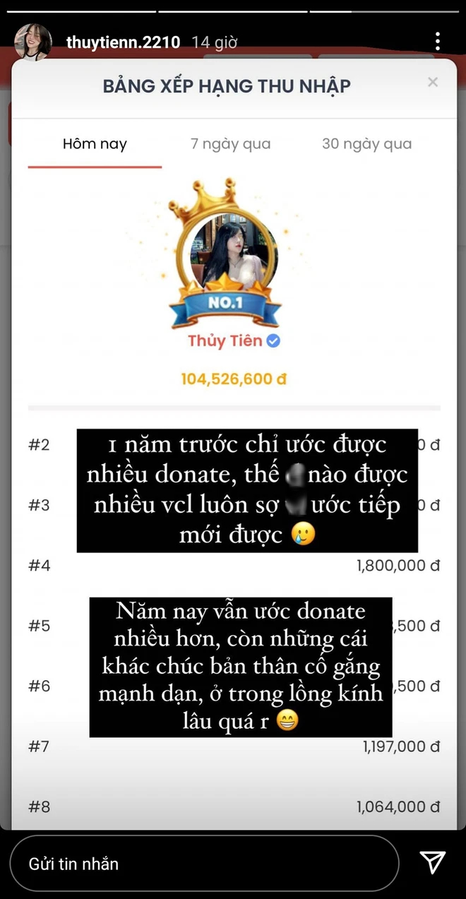 Ước có tiền tiêu Tết, nữ streamer Thuỷ Tiên được fan donate ngay trên sóng livestream hơn cả trăm triệu - Ảnh 3. Ước có tiền tiêu Tết, nữ streamer Thuỷ Tiên được fan donate ngay trên sóng livestream hơn cả trăm triệu - Ảnh 3.