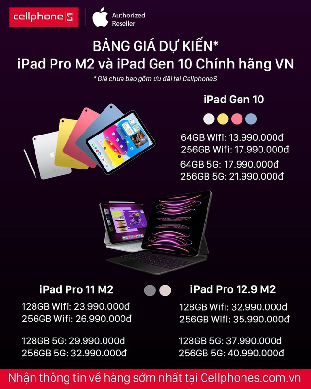 Bảng giá dự kiến của iPad Pro M2, iPad thế hệ thứ 10 khi mở bán tại Việt Nam - Ảnh 4.