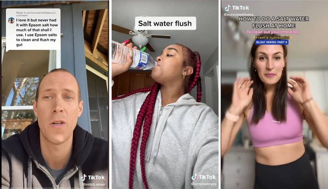 Tr&agrave;o lưu xả sạch cơ thể bằng nước muối tr&ecirc;n Tiktok: Một loạt t&aacute;c dụng phụ đang r&igrave;nh rập - Ảnh 1.
