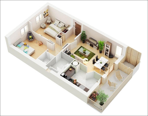 10 mẫu thiết kế căn hộ 2 phòng ngủ khoa học và hợp lý cho gia đình trẻ - Ảnh 6.