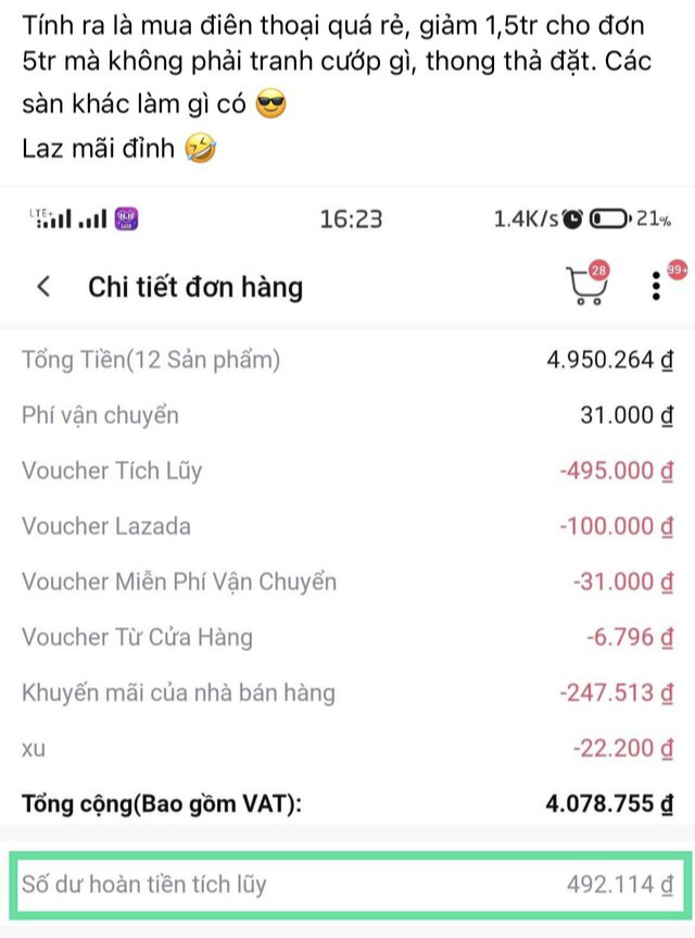 Lộ diện 11 chiến thần săn sale &ldquo;bom tấn&rdquo; tr&ecirc;n Lazada 11.11: c&oacute; đơn chỉ 1 đồng, đơn chục triệu cũng h&oacute;a nhẹ t&ecirc;nh - Ảnh 8.