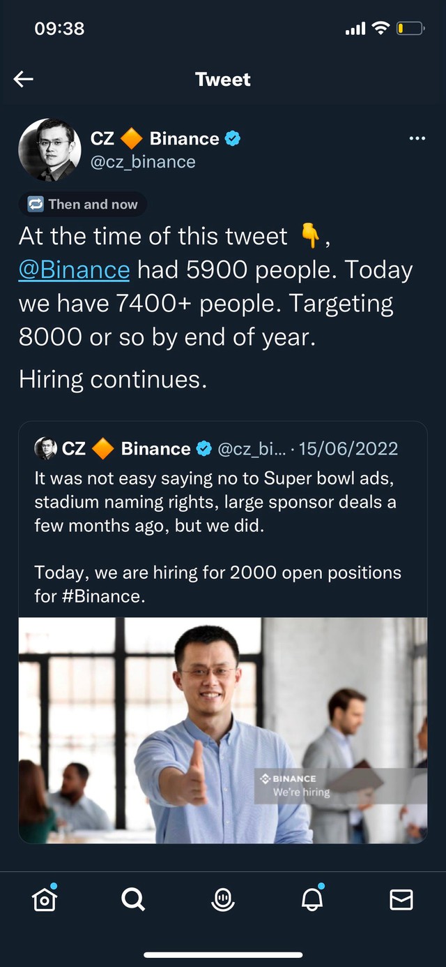 Th&ecirc;m một &ldquo;g&atilde; khổng lồ&rdquo; c&ocirc;ng nghệ l&ecirc;n kế hoạch cắt giảm 6.000 nh&acirc;n sự, Binance lại &ldquo;ngược d&ograve;ng&rdquo; muốn tuyển th&ecirc;m người - Ảnh 1.