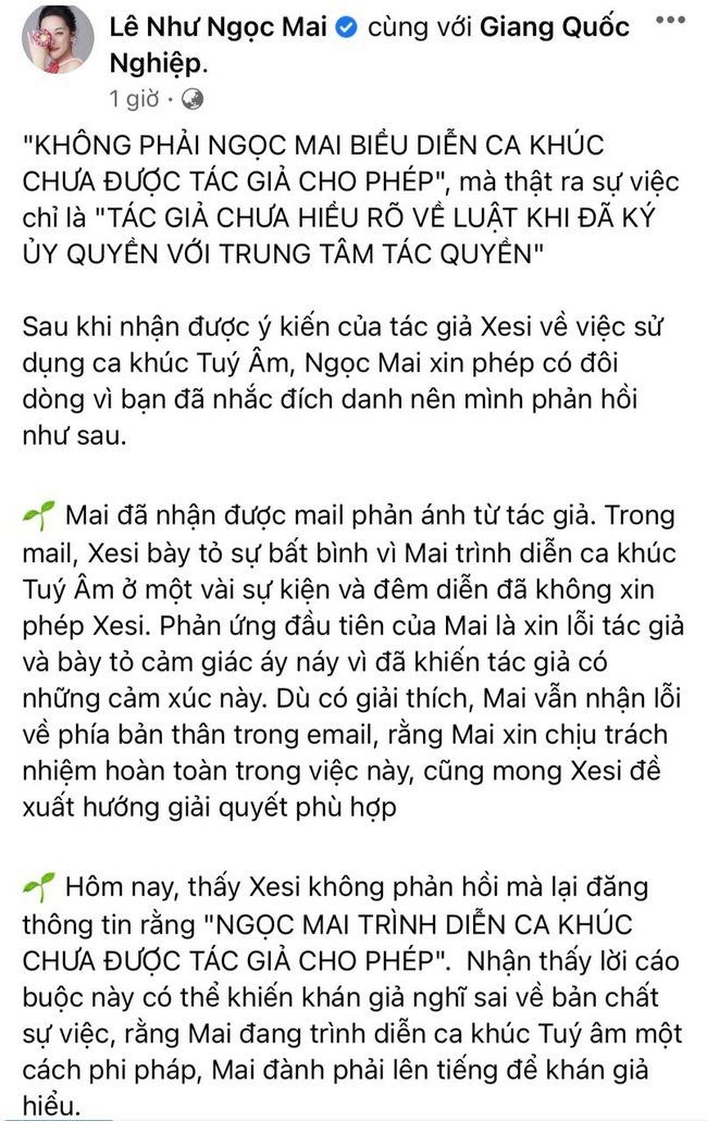 O Sen Ngọc Mai đáp trả đanh thép khi bị tố hát chưa xin phép, ông xã Quốc Nghiệp cũng có động thái bảo vệ nóc nhà! - Ảnh 5.