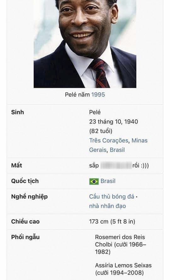 Pele bị sửa tiểu sử trên Wikipedia, thay bằng từ ngữ phản cảm - Ảnh 1.