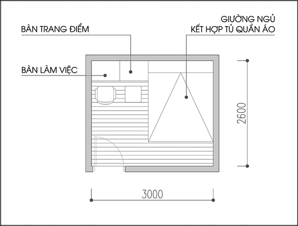 Bố trí nội thất phòng ngủ diện tích 7,8m2 cho vợ chồng trẻ - Ảnh 2.