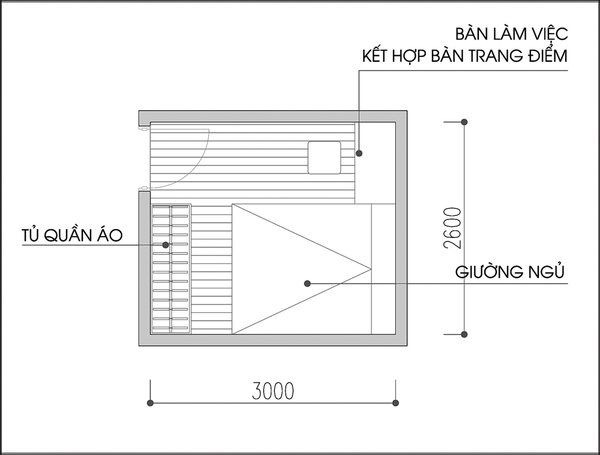 Bố trí nội thất phòng ngủ diện tích 7,8m2 cho vợ chồng trẻ - Ảnh 1.