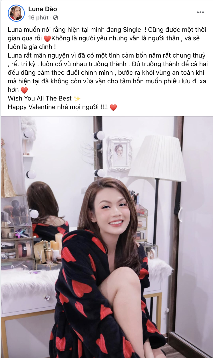 Luna Đào (Đào Bá Lộc) thông báo chia tay bạn trai thứ 15 vào Valentine - Ảnh 2.