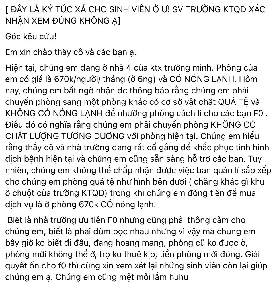 Nữ sinh Hà Nội đóng 670 nghìn nhưng phải nhường phòng cho F0, chuyển đến khu bừa bộn, nhà vệ sinh bẩn thỉu: Trường giải quyết có hợp lý? - Ảnh 1.