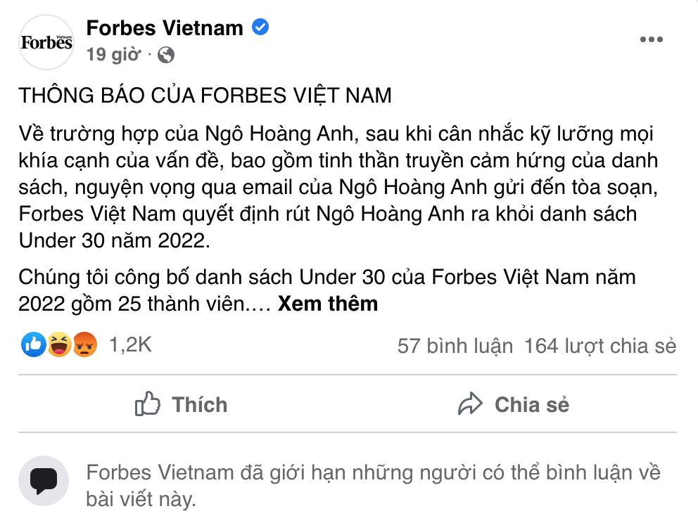 Forbes Việt Nam dọn dẹp fanpage, trực tiếp xử lý những ý kiến trái chiều vụ Ngô Hoàng Anh - Ảnh 2.