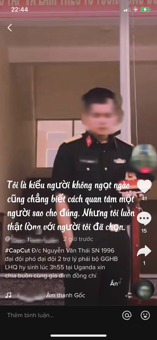 Thông tin sĩ quan gìn giữ hòa bình Việt Nam hy sinh trên TikTok là tin giả - Ảnh 1.