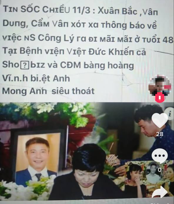 Angry netizens spread rumors that NS Cong Ly died, MC Thao Van and Xuan Bac cried at funeral - Photo 1.