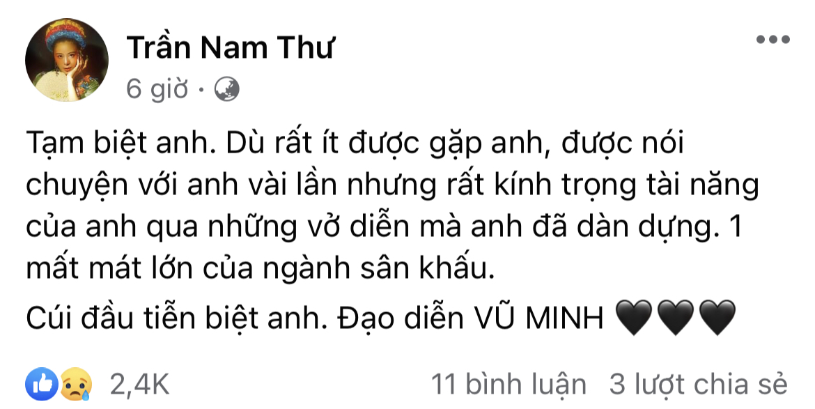 Quốc Trường, Thu Trang cùng dàn sao Việt bàng hoàng tiễn biệt đạo diễn Vũ Minh qua đời ở tuổi 56 - Ảnh 9. Quốc Trường, Thu Trang cùng dàn sao Việt bàng hoàng tiễn biệt đạo diễn Vũ Minh qua đời ở tuổi 56 - Ảnh 9.