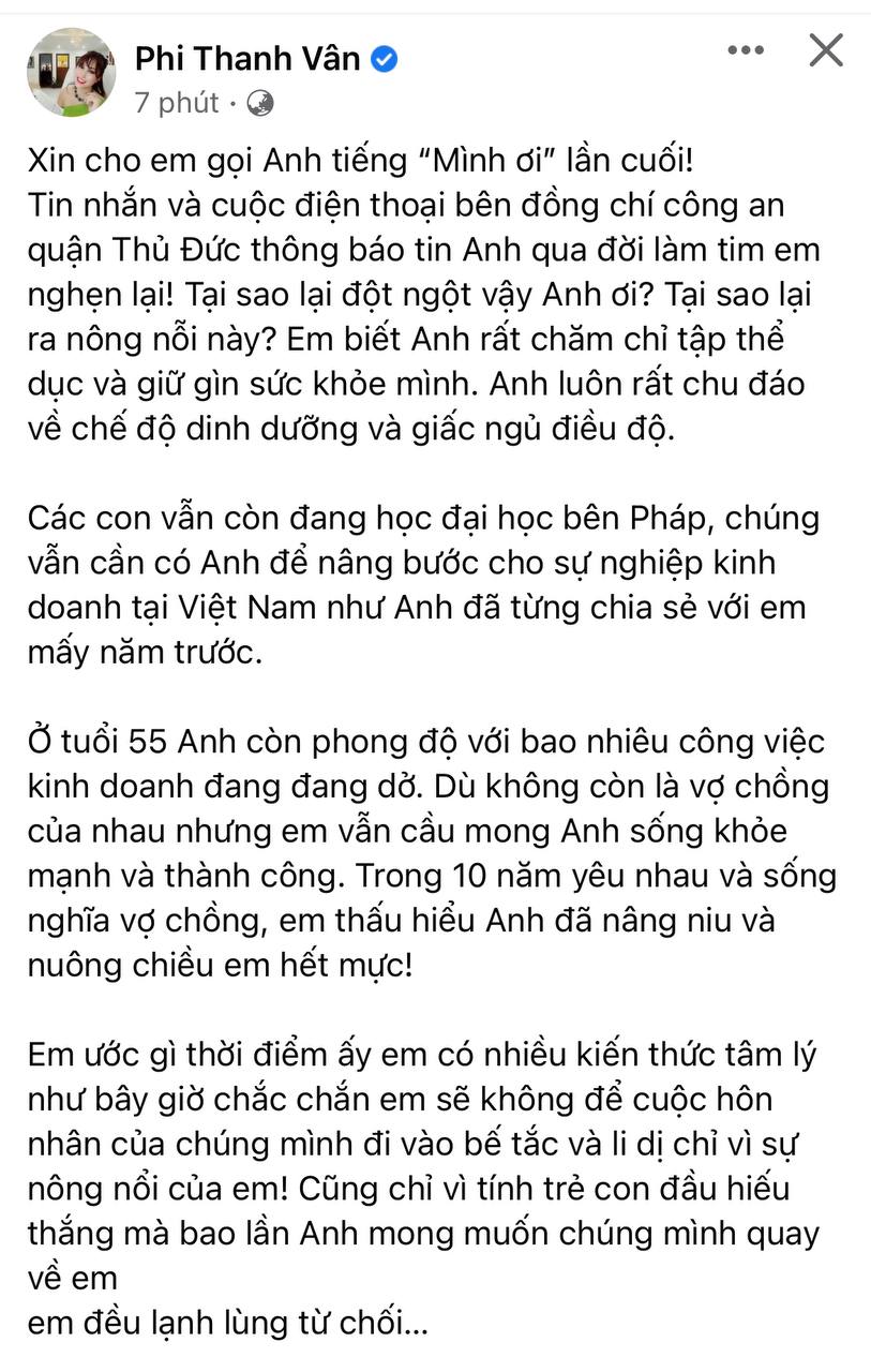 Phi Thanh Van was shocked to receive the news that her ex-husband had passed away, and asked for permission to do one last goodbye - Photo 2.