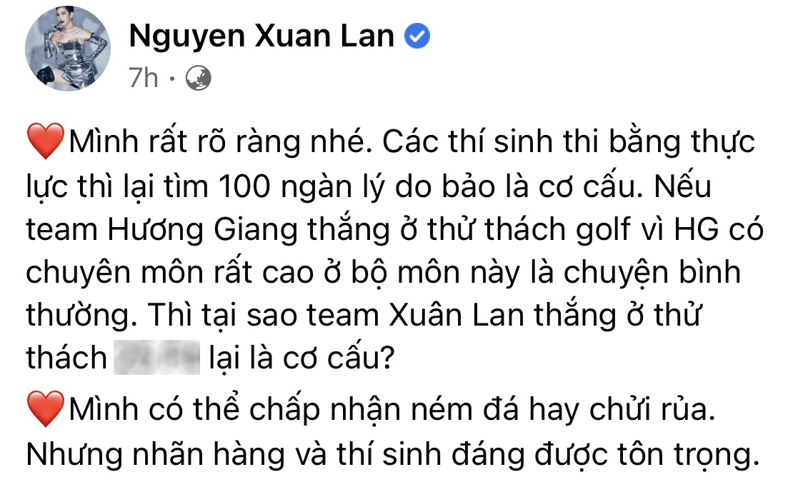 Xuân Lan lên tiếng đáp trả khi bị nghi ngờ chiến thắng nhờ cơ cấu ở show Hương Giang, nhắn nhủ một điều với antifan - Ảnh 3.