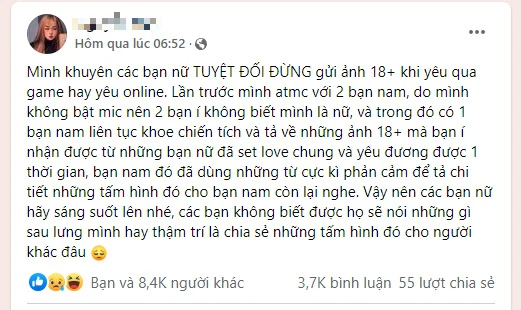 Nữ game thủ cảnh báo: Tuyệt đối đừng gửi ảnh 18+ khi yêu qua game vì chính những gì mình từng phải chịu - Ảnh 1.