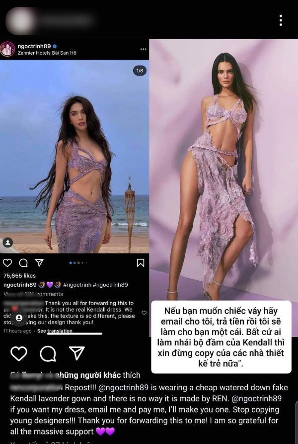 Accused of wearing a fake dress, Ngoc Trinh also had a defiant attitude: When did Trinh say Trinh bought this brand's purple dress?  - Photo 5.