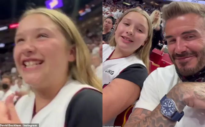 David Beckham caused an uproar in the NBA football field with his bright visual, who was afraid to be caught in the spotlight by the shouting of Harper's daughter - Photo 7.