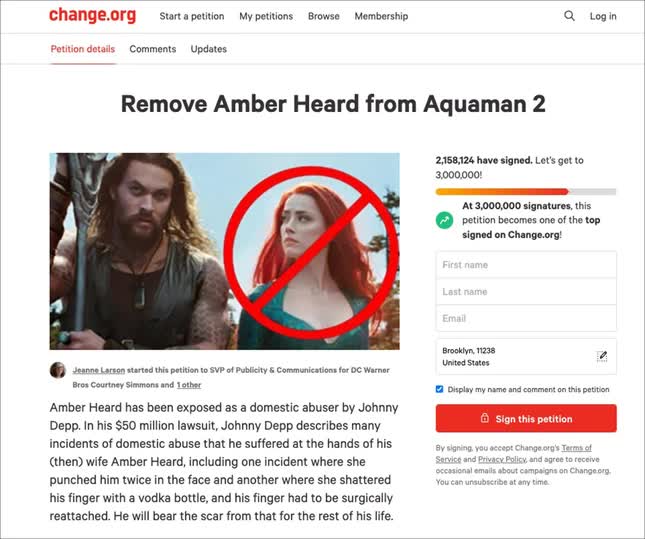  Thất thế trước Johnny Depp, hơn 2 triệu người kiến nghị đuổi Amber Heard khỏi Aquaman 2  - Ảnh 2.